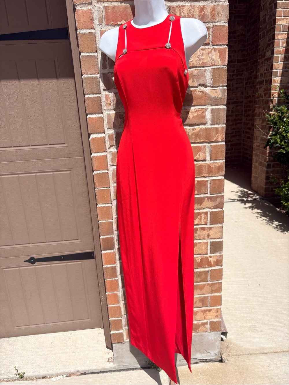 Niteline Della Roufogali Red Rhinestone Cutout
Gown Sz 4 Old Hollywood Slit Glam - Picture 2 of 11